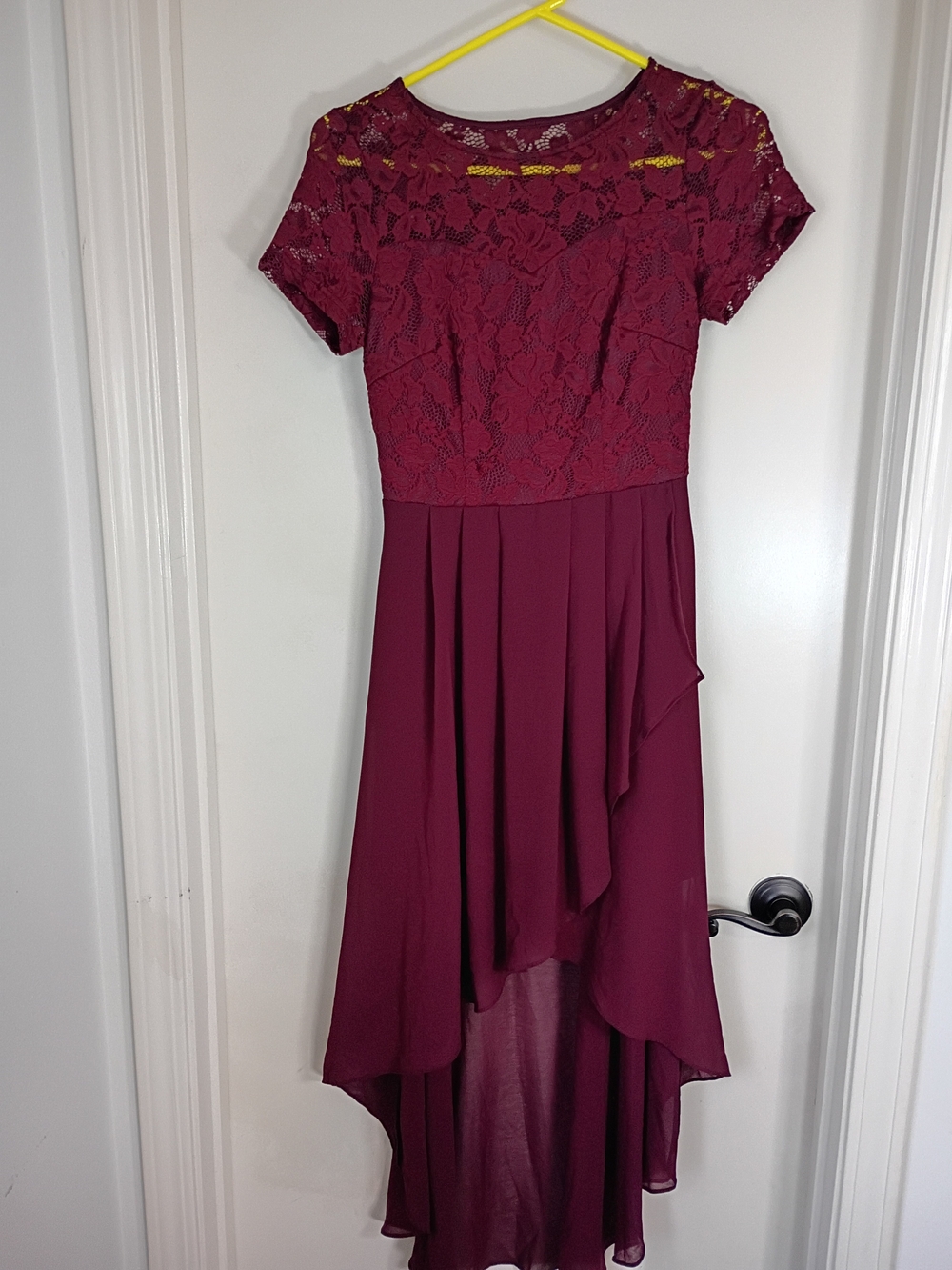 Wedtrend Elegant Lace High-Low Dress in Burgundy Size Small